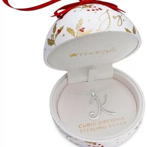 Giani Bernini Ornament Box with Cubic Zirconia Sterling K Initial 18" Pendant
